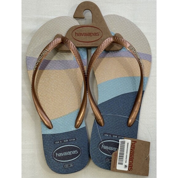 NEW HAVAIANAS SLIM PALETTE GLOW NEUTRAL MOTIF SIZE 35/36 - Picture 1 of 4
